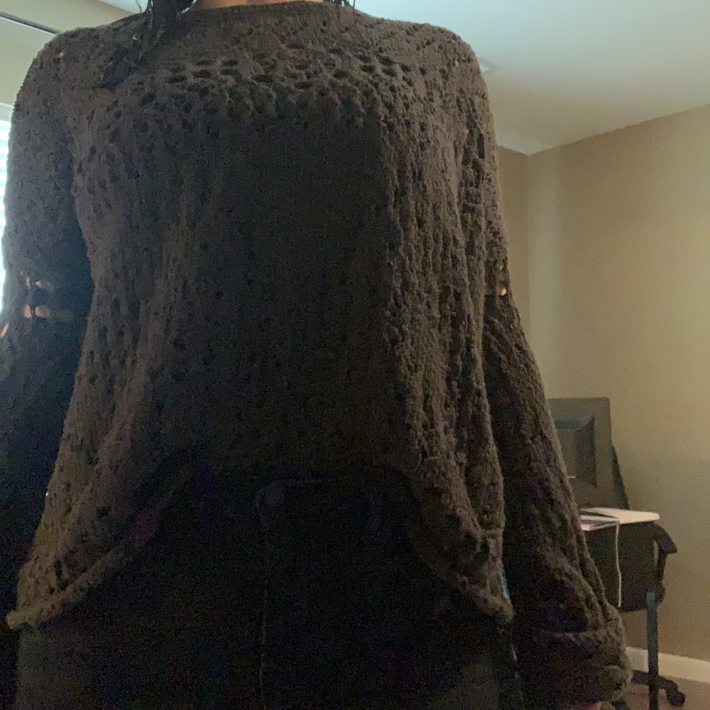 Free people crochet sweater with bell sleeve